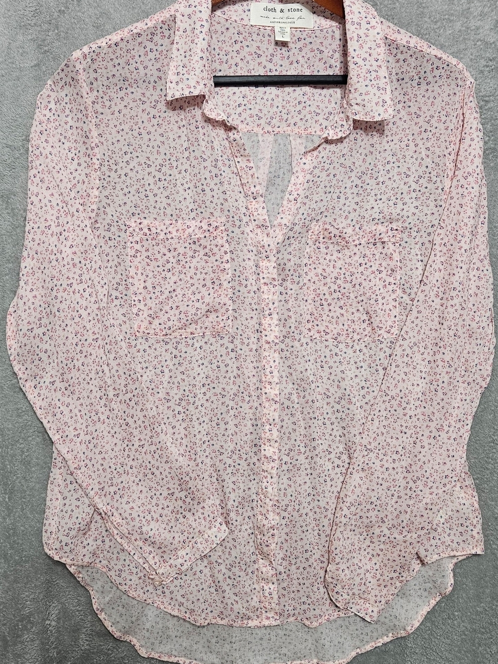 Anthropologie Pink Floral Button-Down Blouse